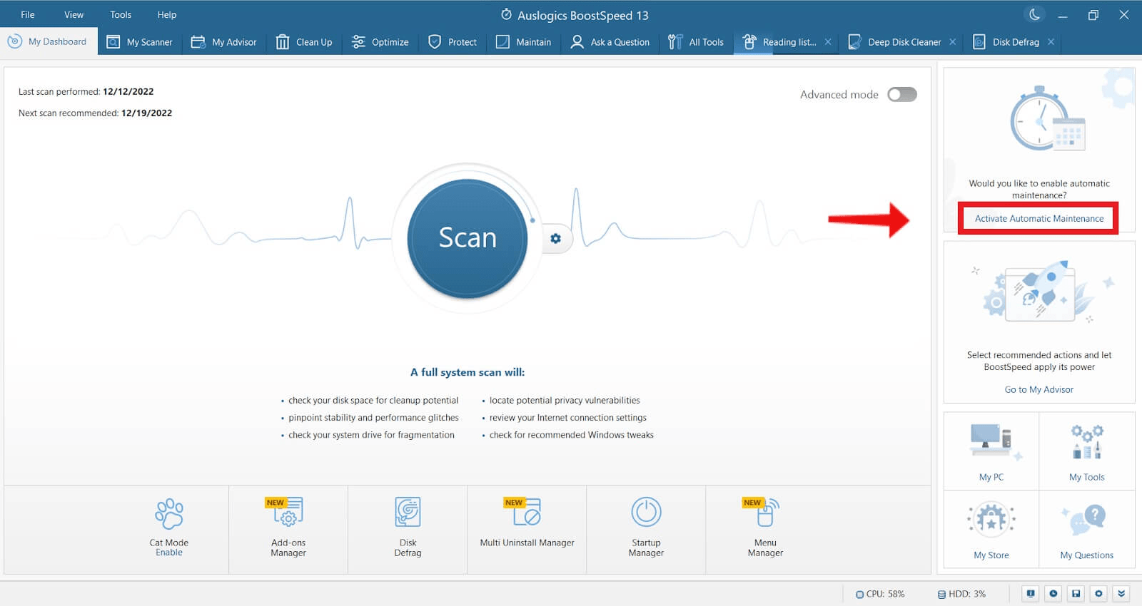 Use Auslogics BoostSpeed to optimize and maintain your computer system