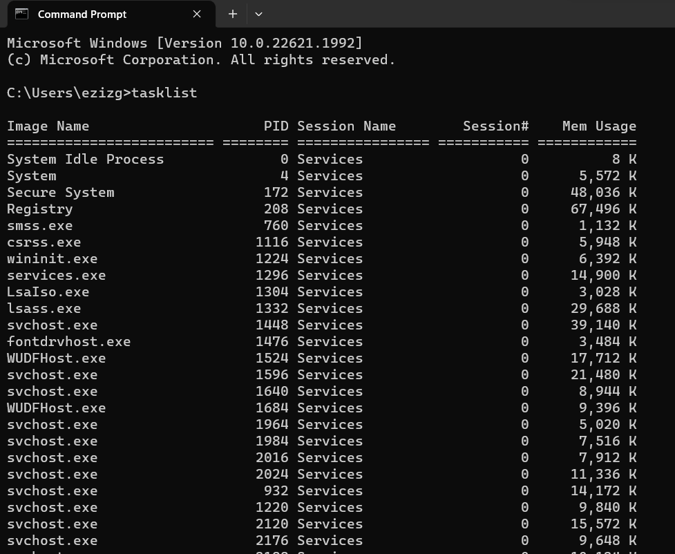 Command Prompt TASKLIST