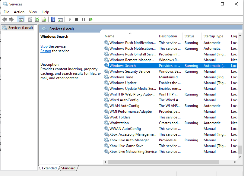 Disable Indexing Service:Windows Search