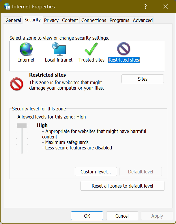 Internet properties restricted sites