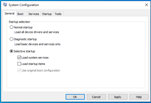 Windows 10 Selective Startup