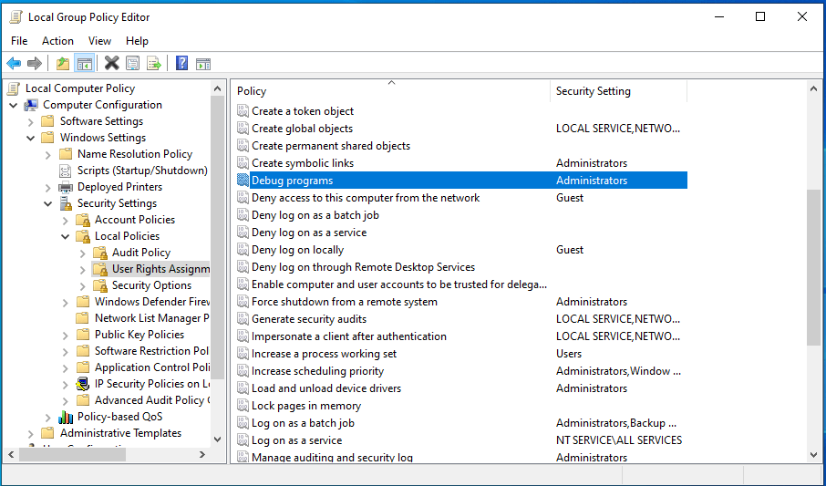 Debug programs Windows 10