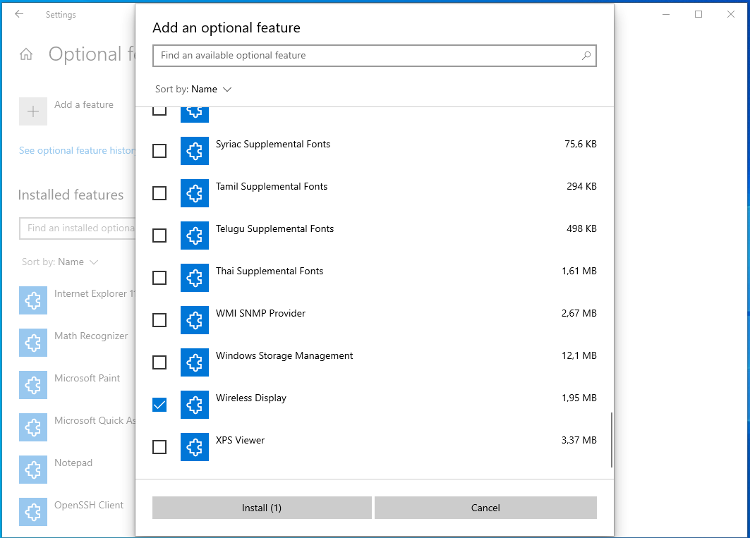 add wireless display on Windows PC