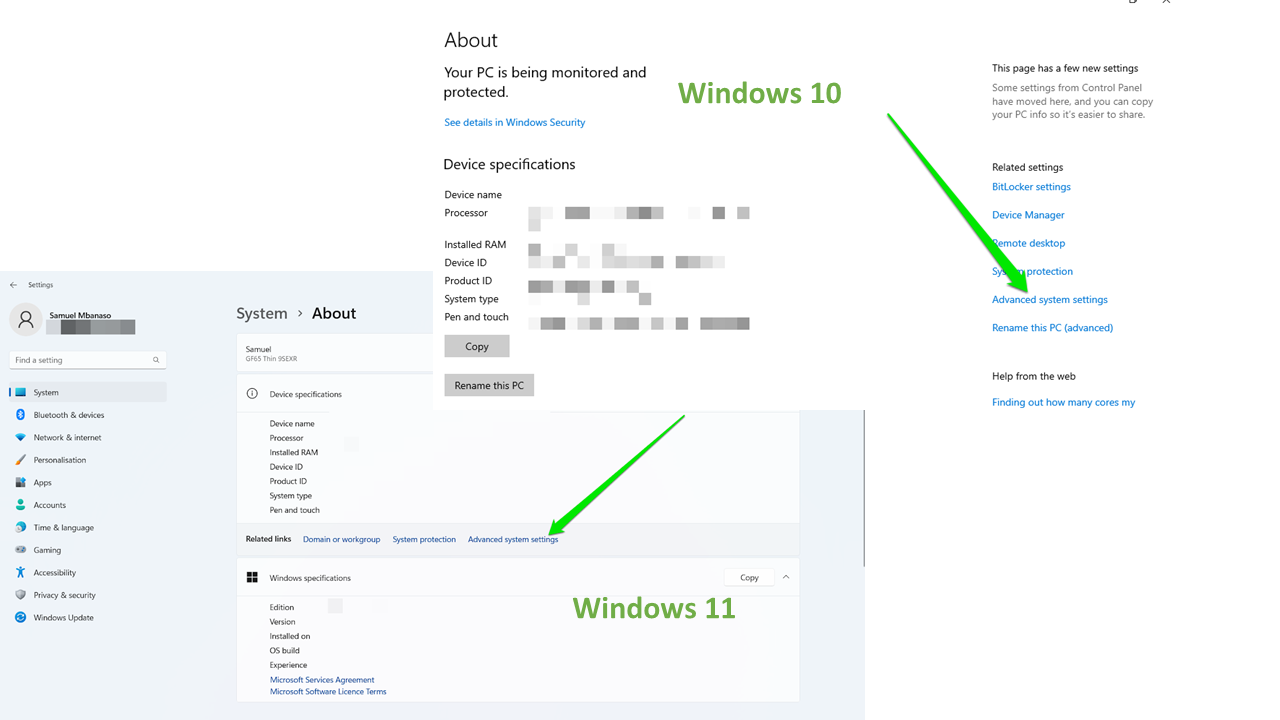 Advanced System Settings Windows 10 and Windows 11