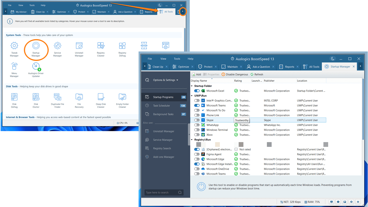 Auslogics BoostSpeed Startup Manager