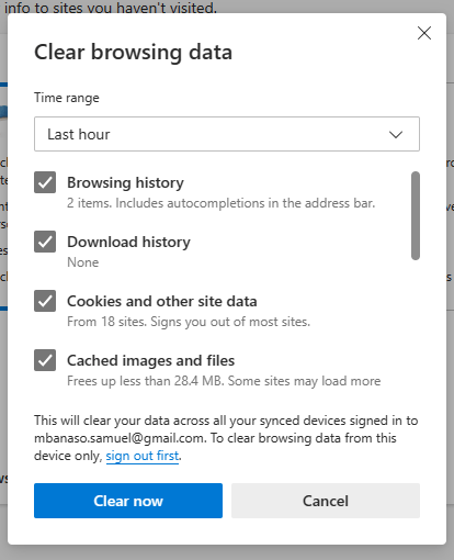 Microsoft Edge Clear Browsing data