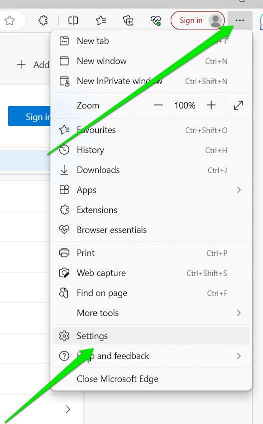 Microsoft Edge Settings