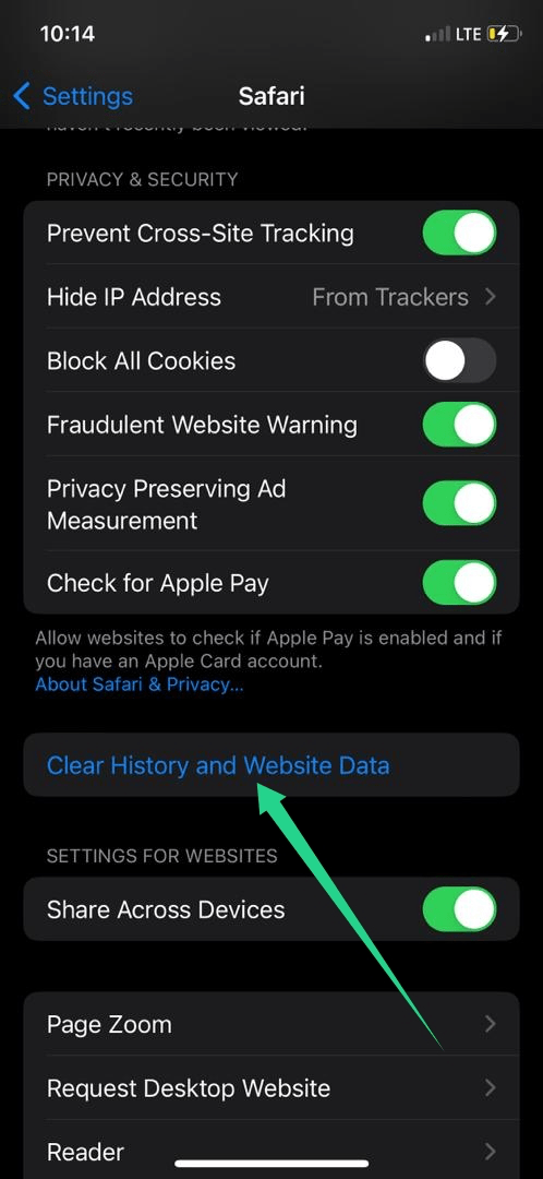 Safari clear history and website data