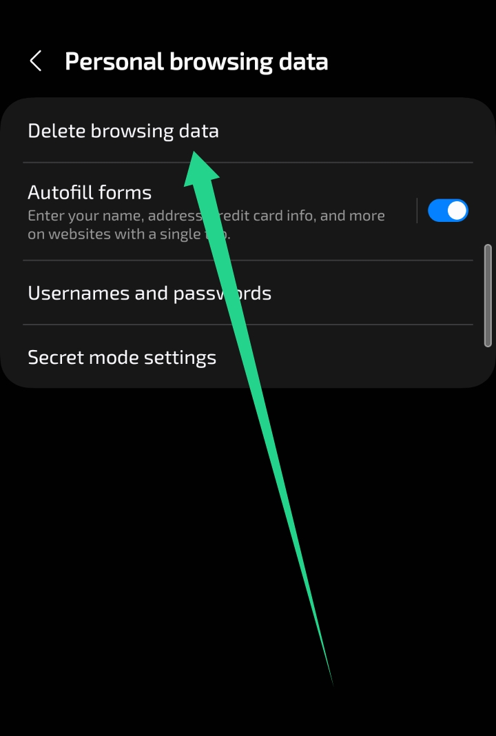 Samsung Internet delete browsing data