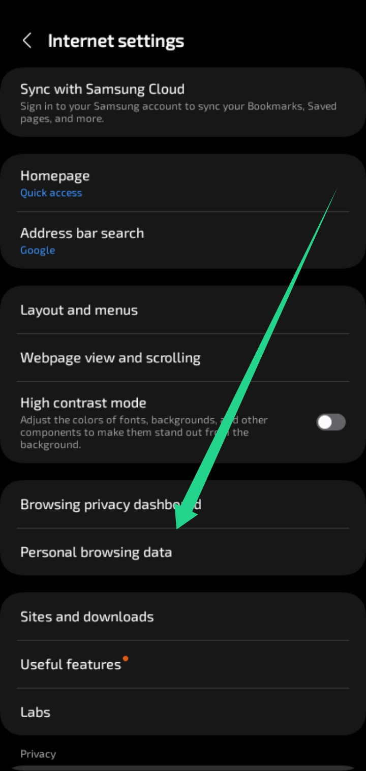 Samsung Internet personal browsing data