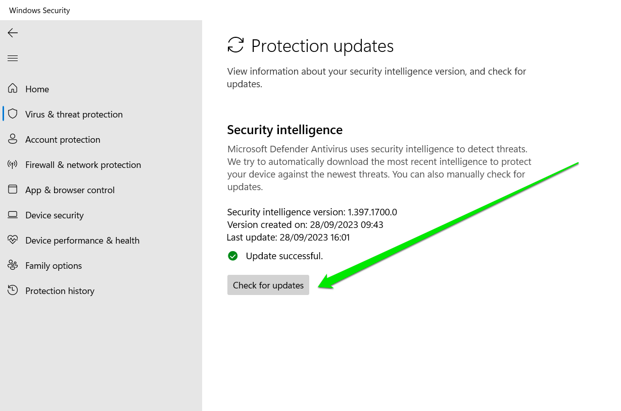 Security Intelligence check for updates