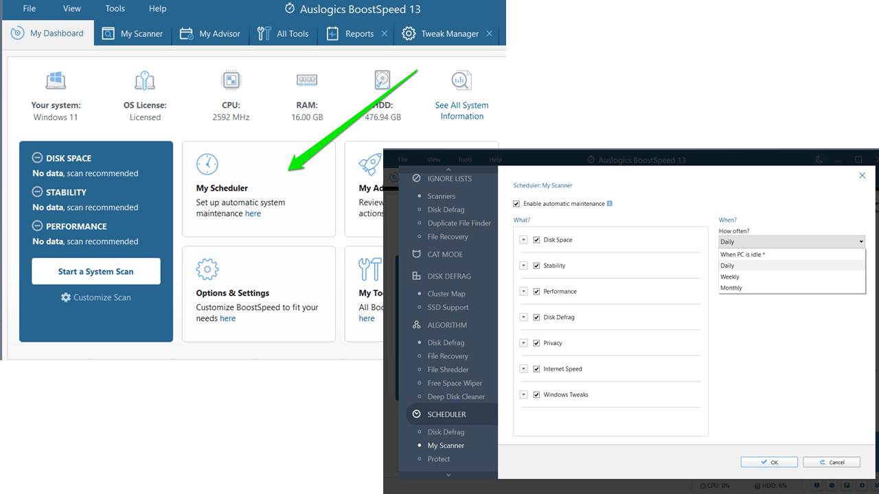 Set up automatic system maintenance with Auslogics BoostSpeed 13