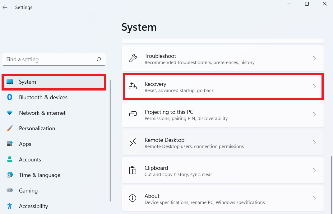 System Recovery Windows 10