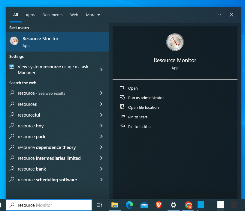 Windows 10 Resource Monitor