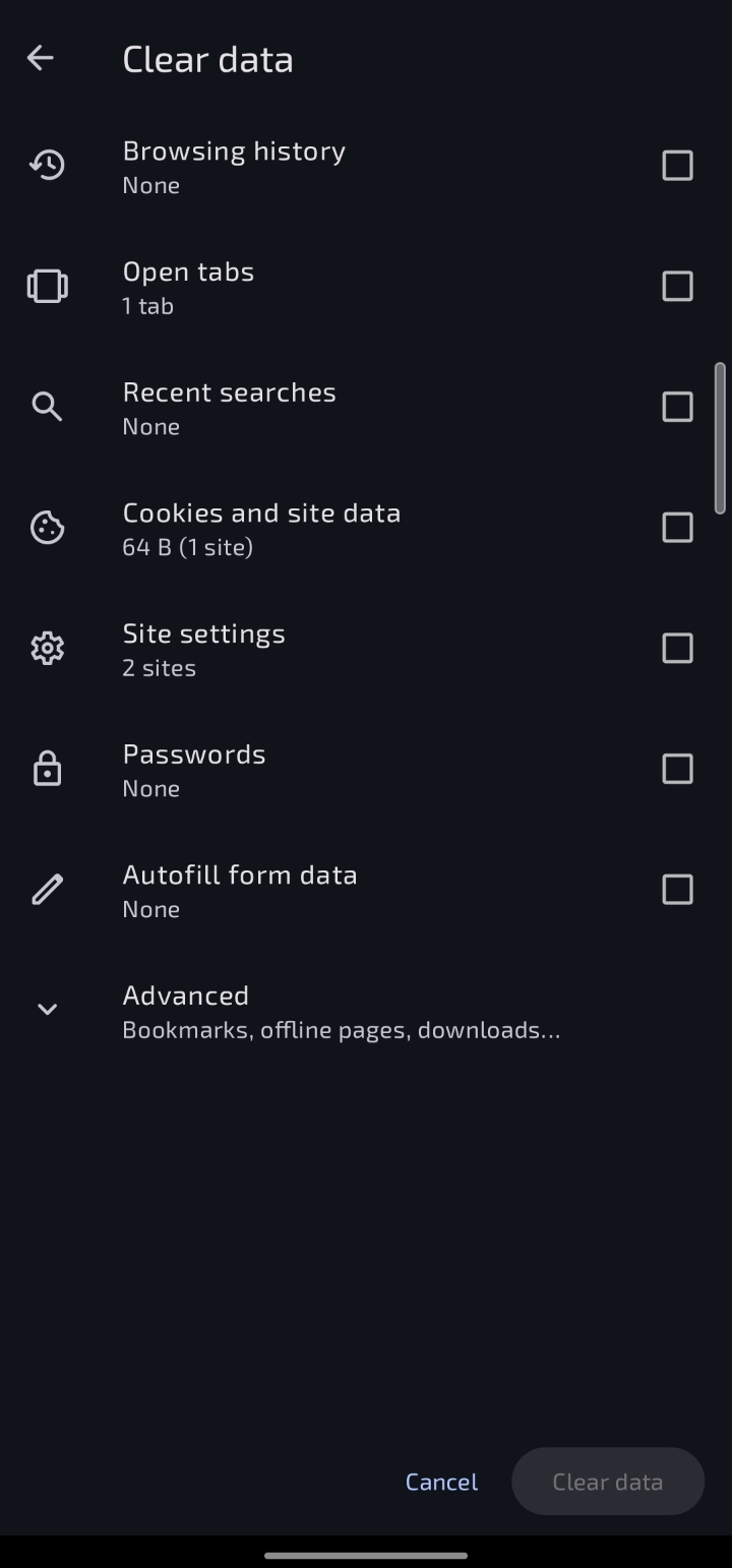 how to clear data on Opera mobile