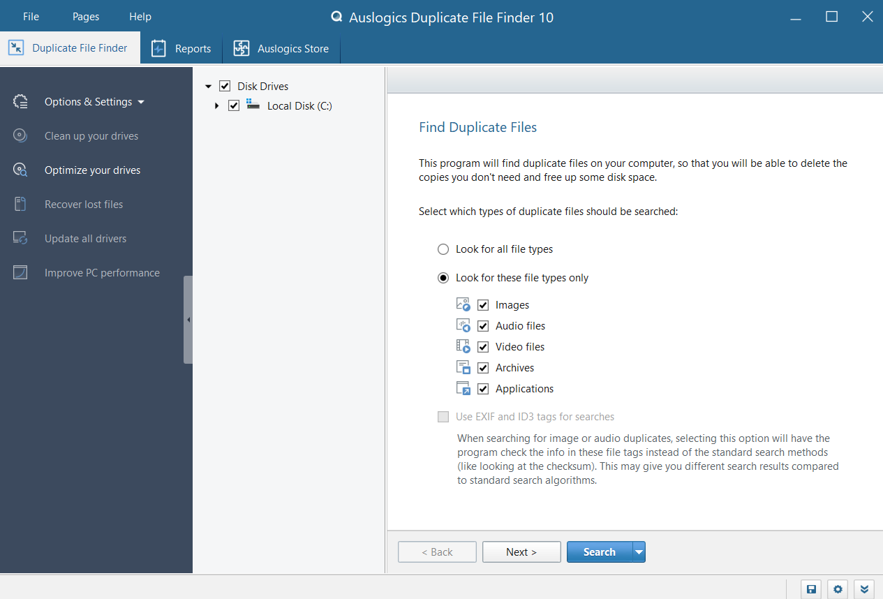 Find Duplicate Files with Auslogics Duplicate File Finder