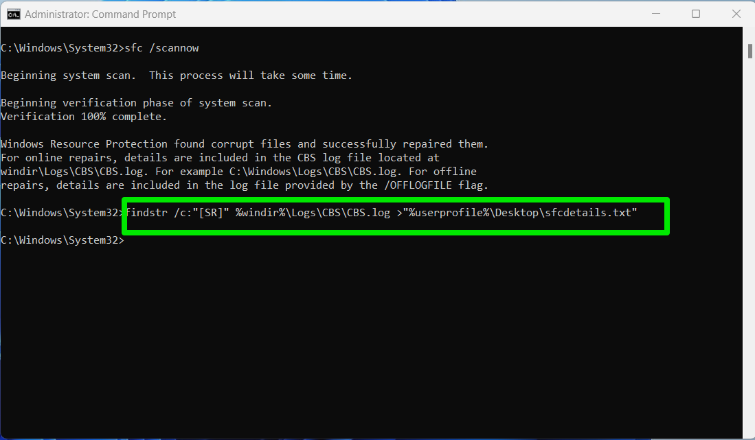 Command Prompt findstr command