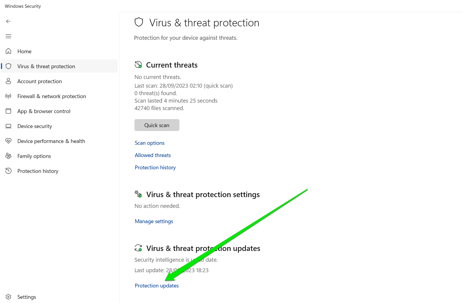 Virus and threat protection Protection Updates