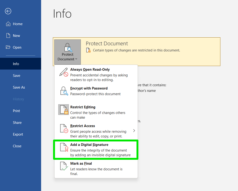  Microsoft Word Add a digital signature