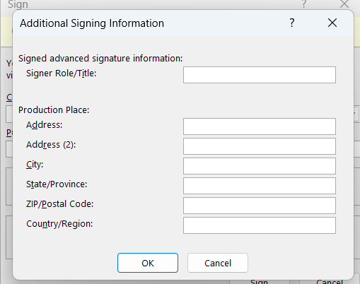 Microsoft Word Additional Signing Information