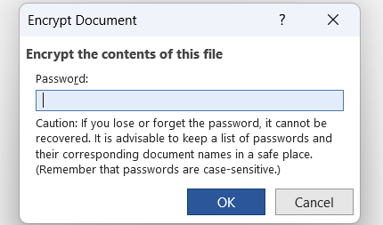 Microsoft Word Encrypt the contents of this file