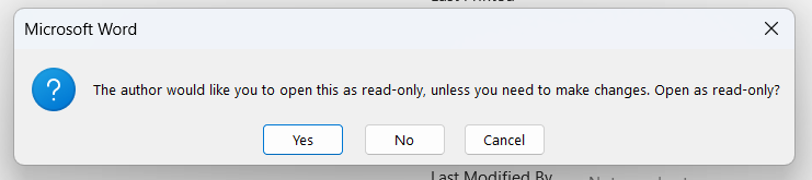 Microsoft Word Open As Read Only Prompt