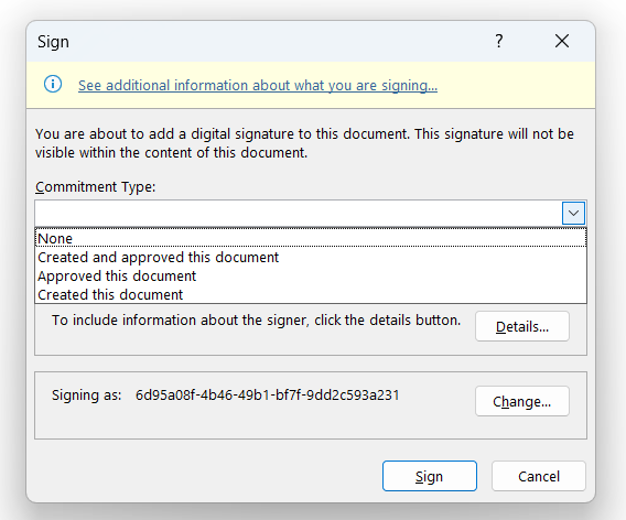 Microsoft Word create a digital signature