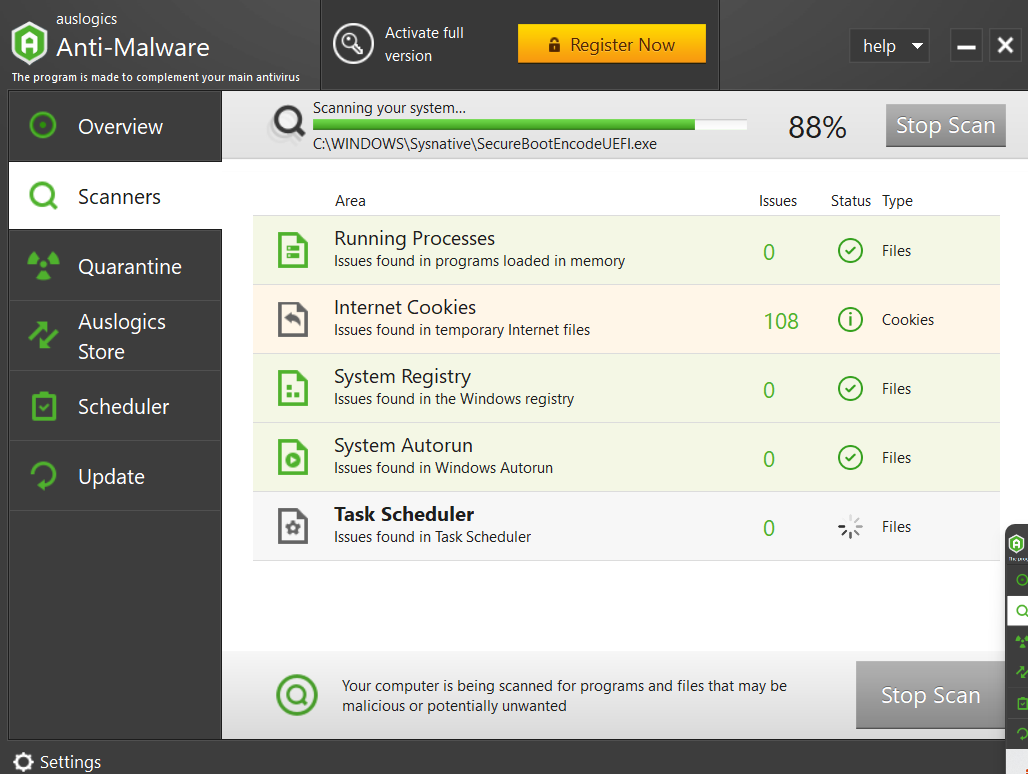 Run a full system scan with Auslogics Anti-malware