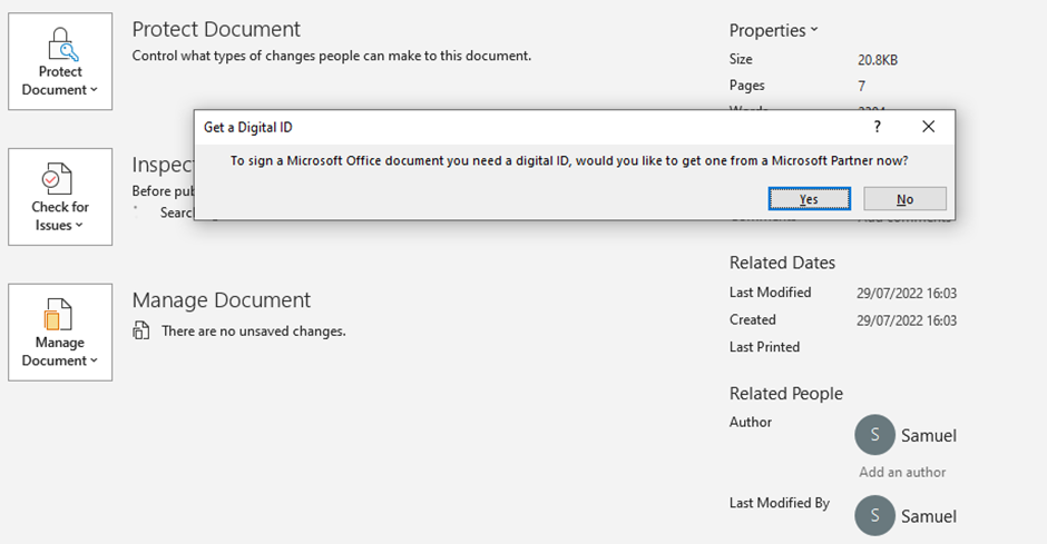 Sign a Microsoft document with a digital ID