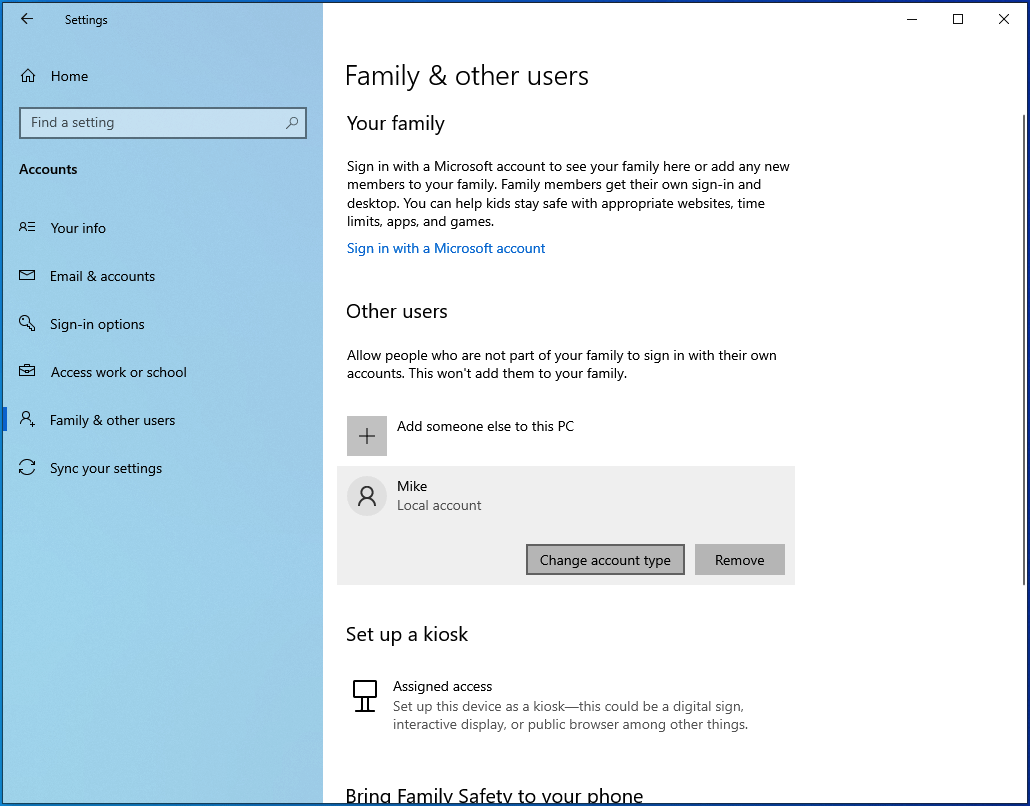 Windows Account Family and other users