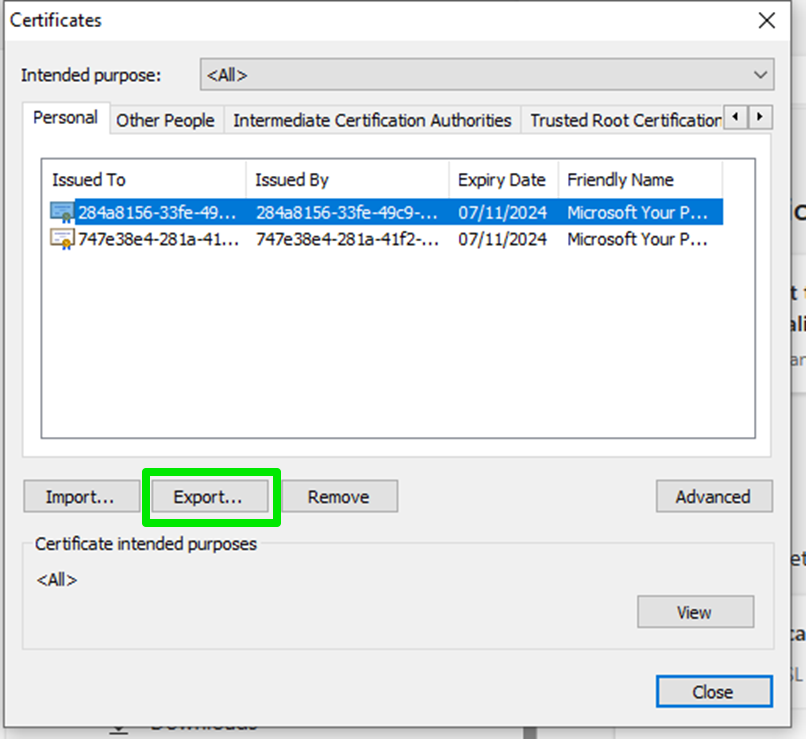 Windows Export Certificates