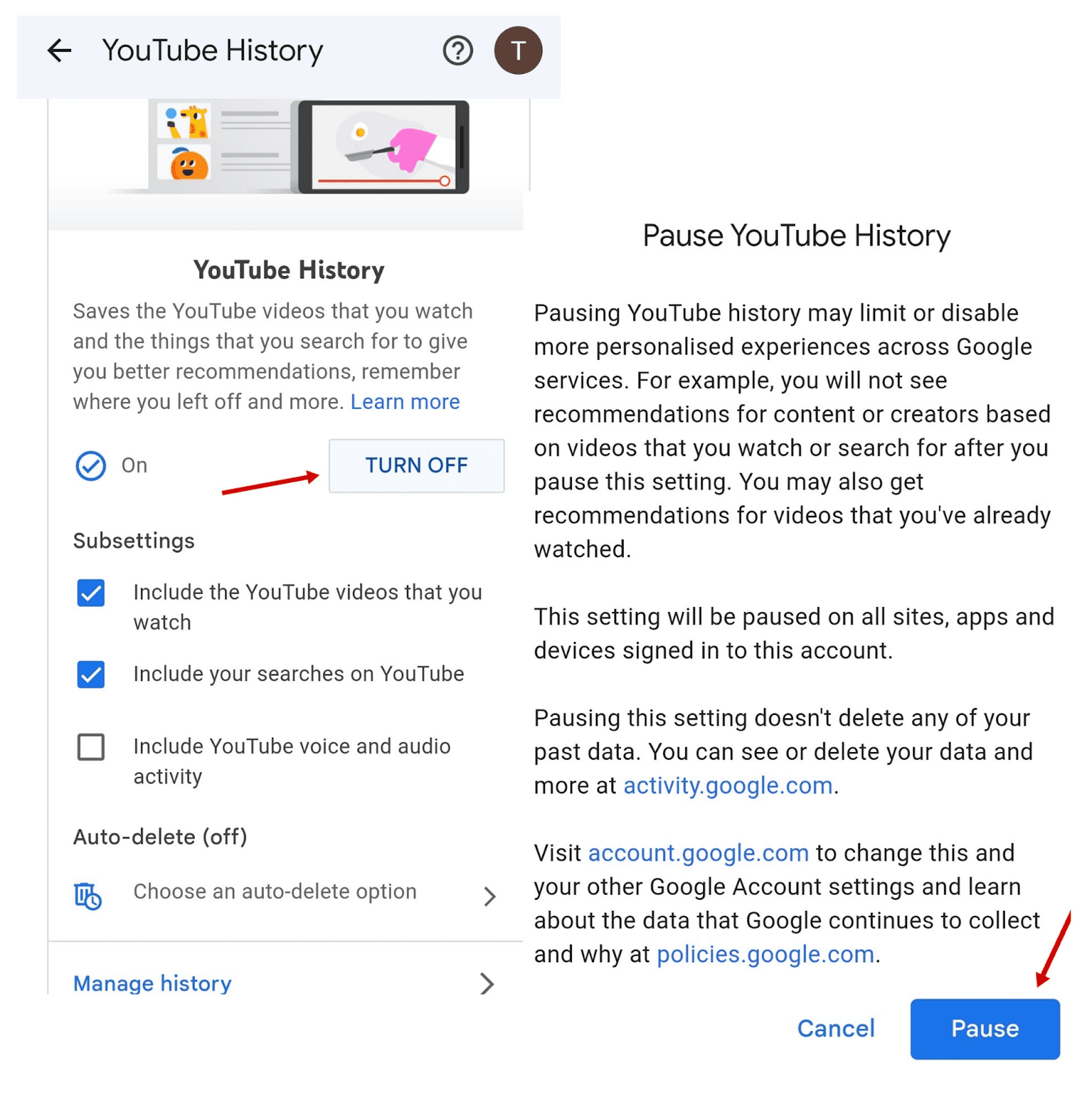 Youtube turn cheap off search history