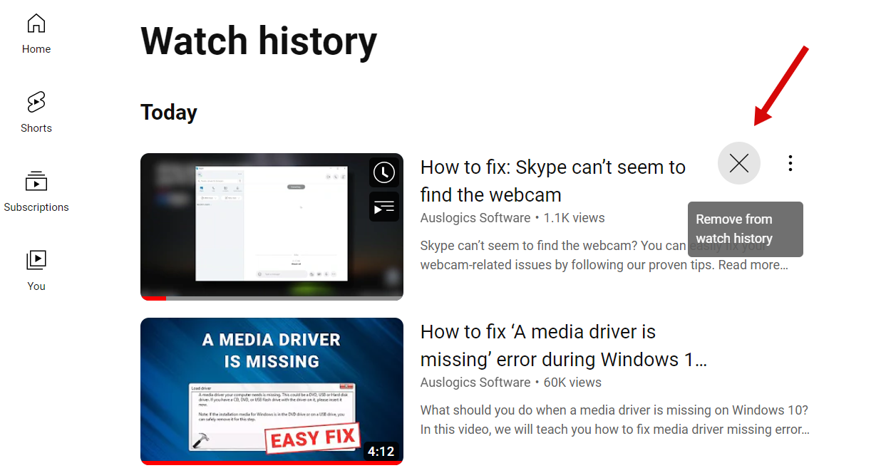 Youtube find online history